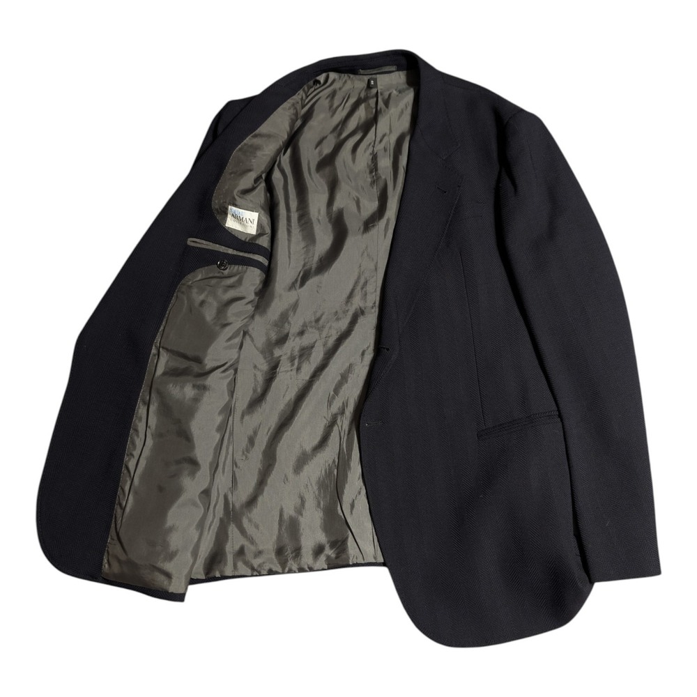 Armani Collezioni Sport Coat Mens 44R Navy Herringbone Wool Blend Blazer